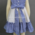 Fashion blue-white check  poplin fabric embroidered dress